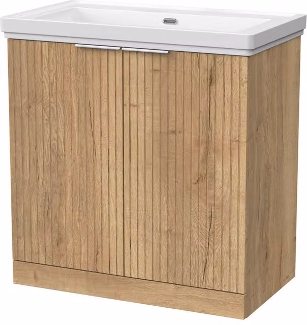 Balterley Callingwood 2 Door Freestanding Bathroom Vanity with 0TH Fireclay Basin, Autumn Oak Brown, Width: 80 cm – 1