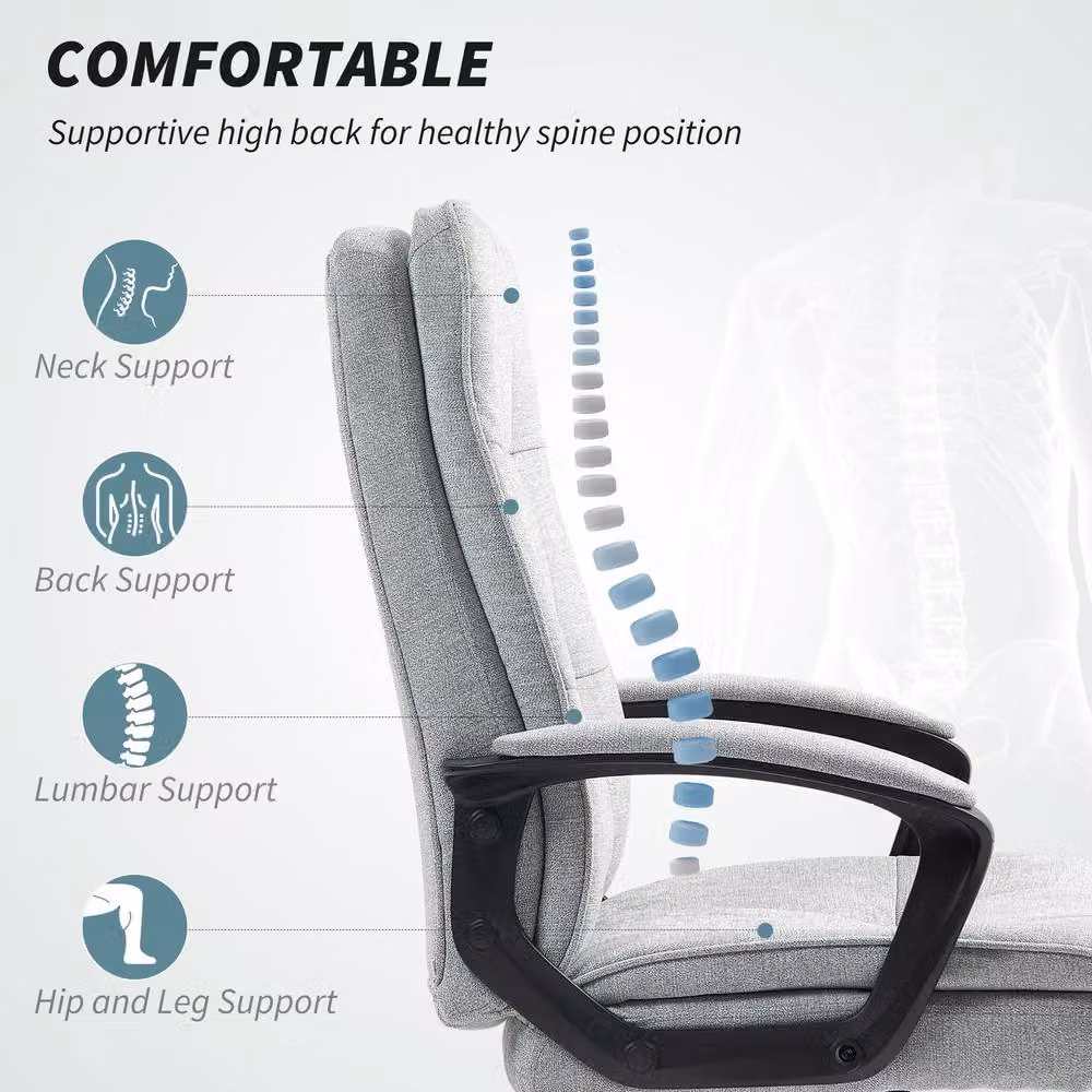 STILVORA Grey Fabric Upholstered Task Chair with 360 Degree Swivel and Castors – 3