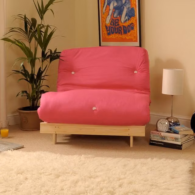 Cloud Nine Pink and White Fabric Single Fold-Out Chair Sofa Bed with Solid Pine Wood Frame