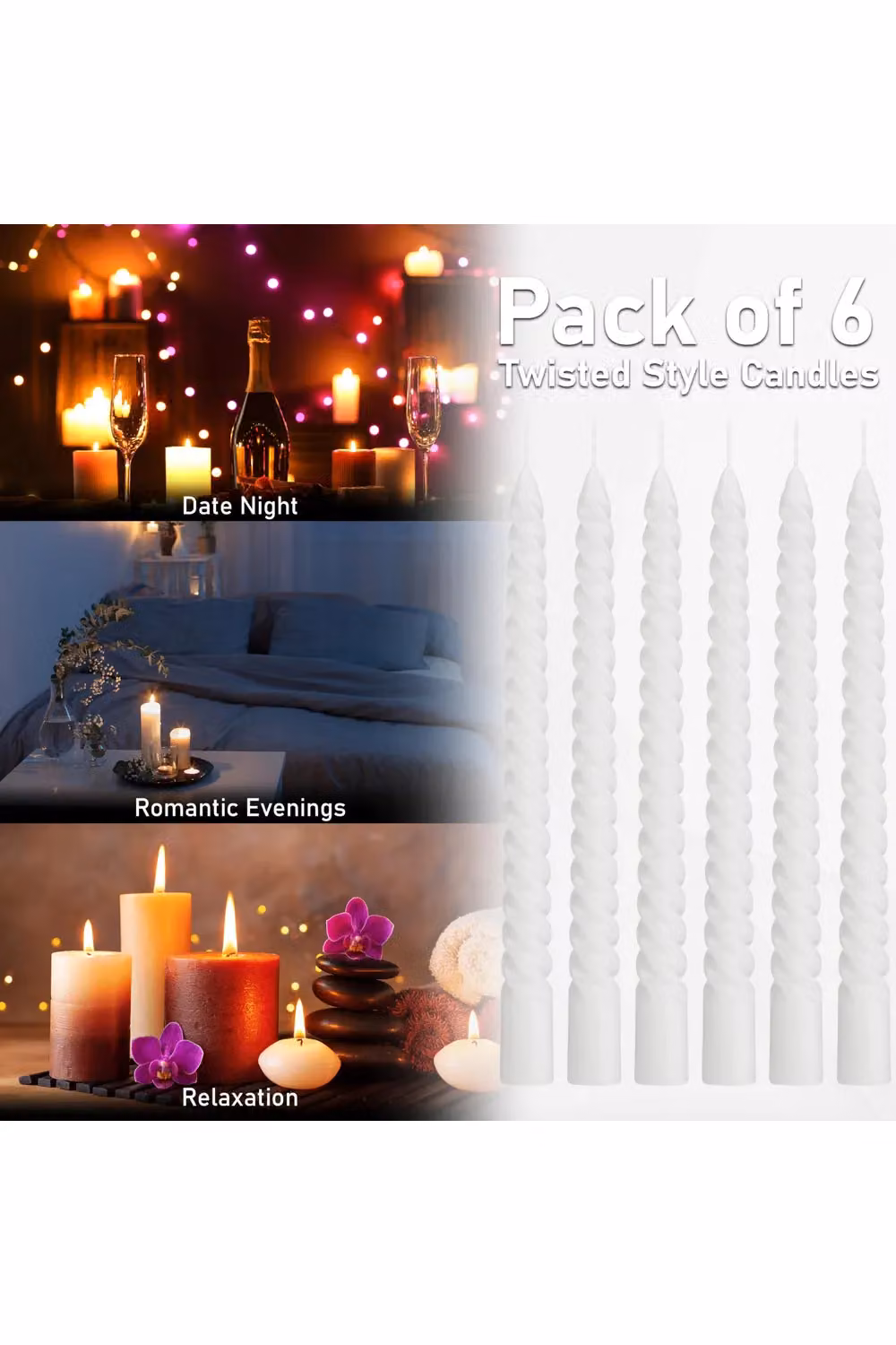 Deco Express White Spiral Twisted Tabletop Candles, Pack of 6 – 4