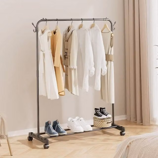 PAWNORA Heavy Duty Metal Dual Rail Clothes Rack in Matt Black, W/D/H: 120 x 40 x 145 cm