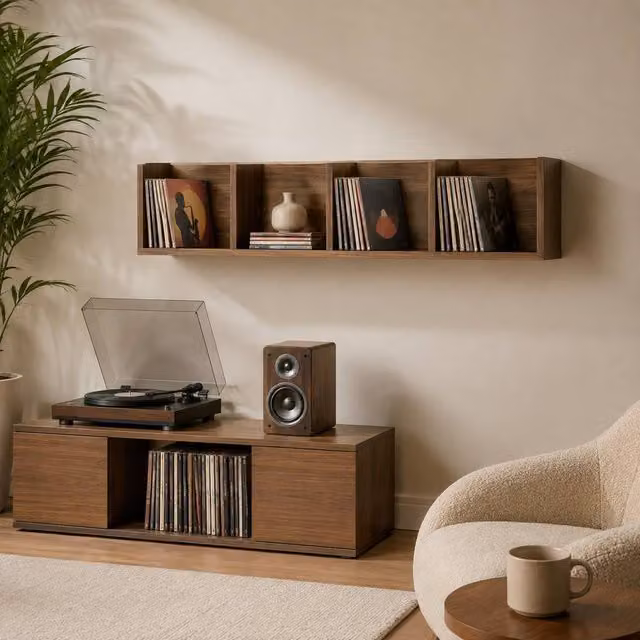 STILVORA Wall-Mounted CD Shelf with 4 Compartments in Brown