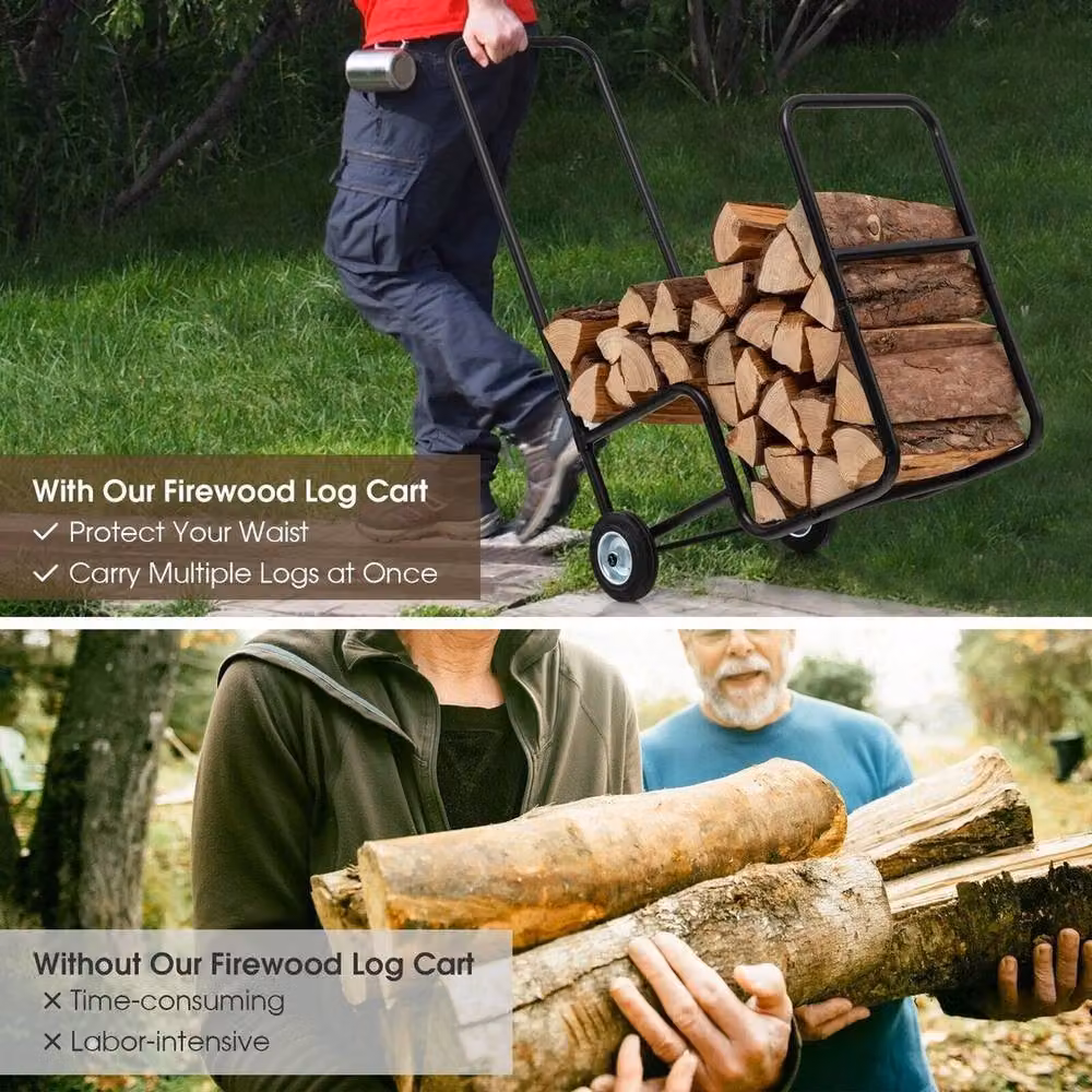 SPETLEK Black Rolling Firewood Cart and Log Carrier Holder – 7
