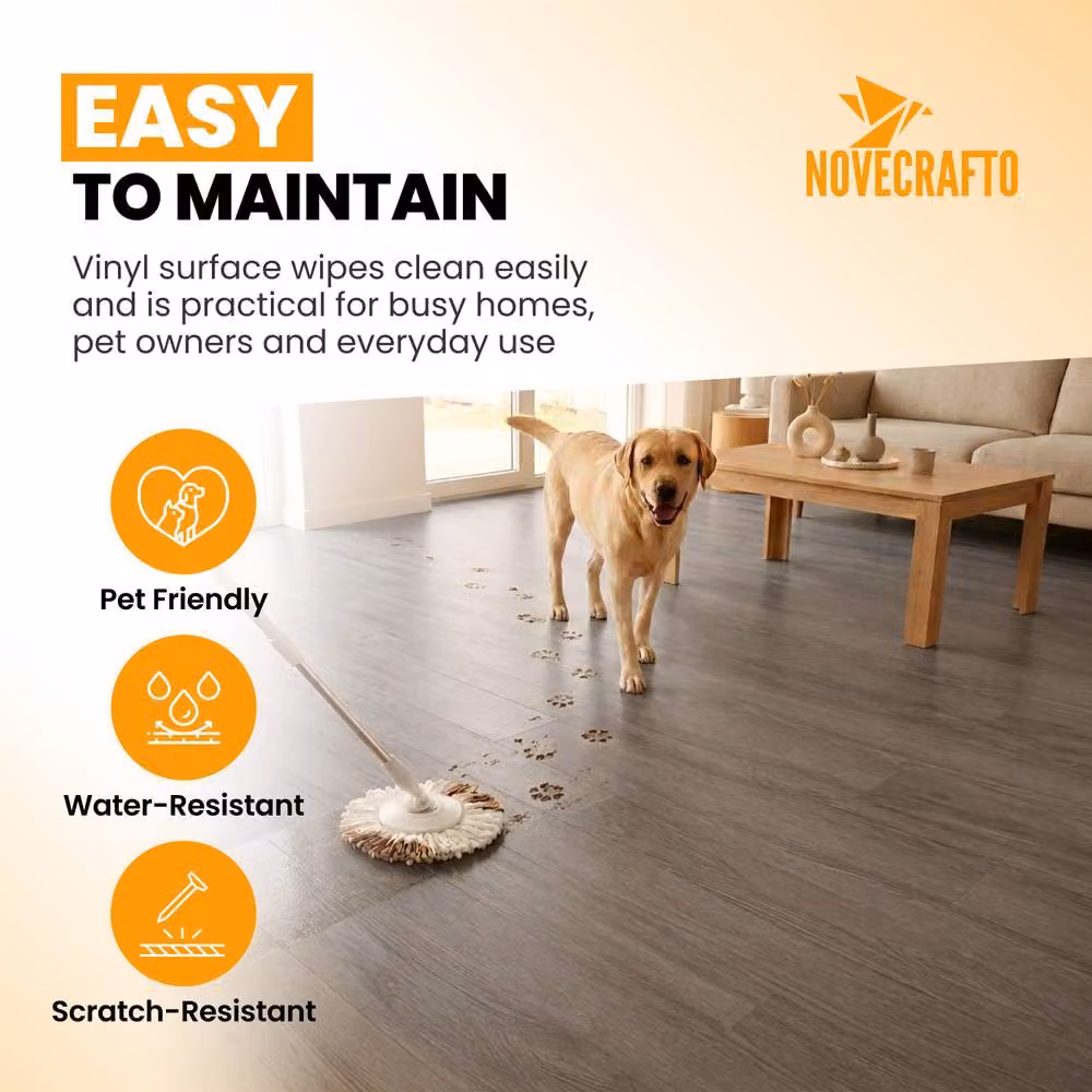 Novecrafto Self Adhesive Wood Look Vinyl Floor Planks, Grey, Pack of 10, W: 91.4 cm, D: 15.2 cm – 4
