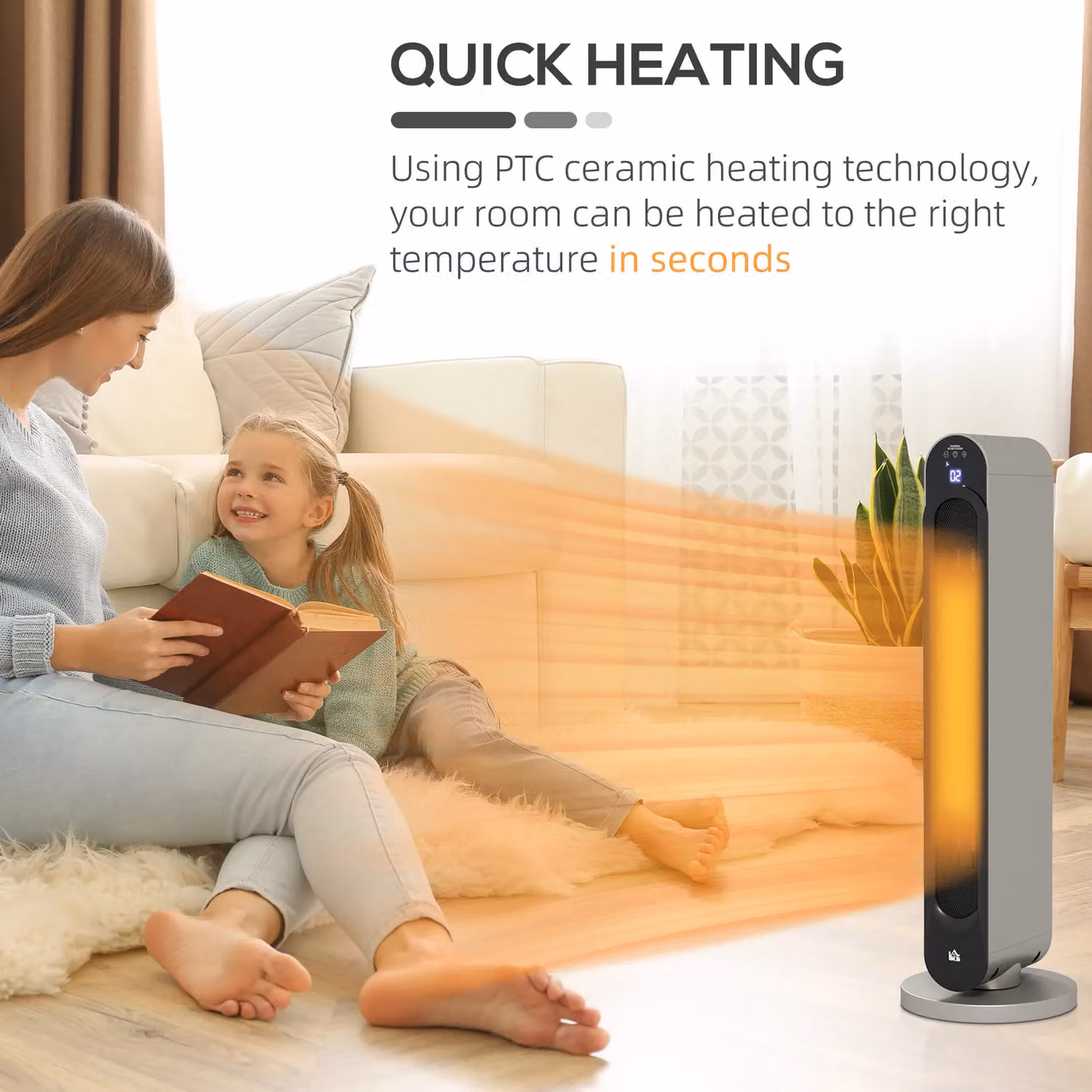 HOMCOM 2200W Ceramic Fan Heater with Remote Control and Timer, Silver – 4