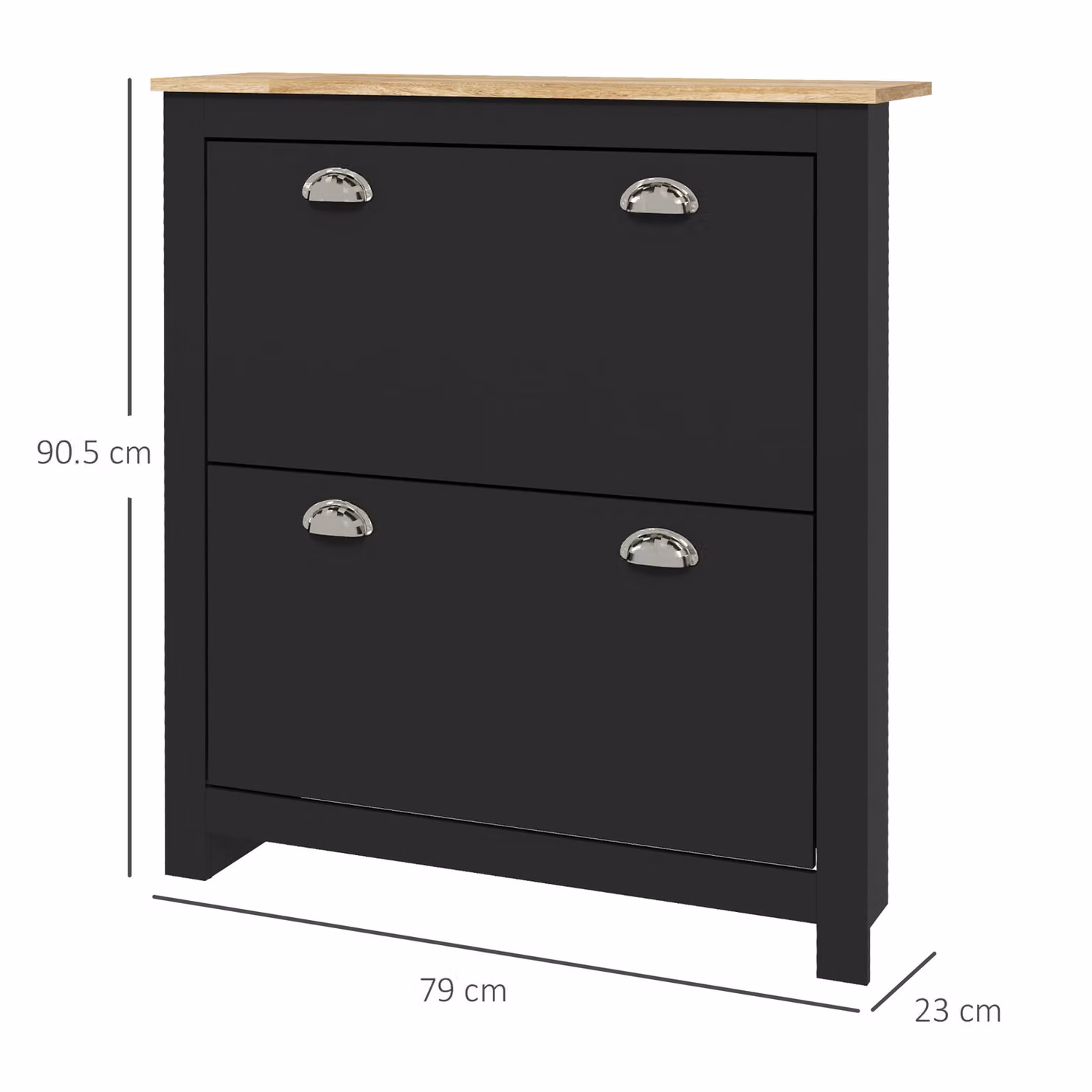 HOMCOM Modern Narrow 2 Drawer Shoe Cabinet in Black with Tilting Compartments and Adjustable Shelves for 12 Pairs, H: 90.5 cm, W: 79.0 cm, D: 20.0 cm – 3