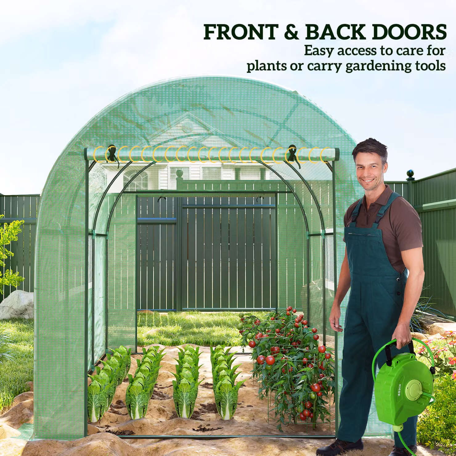 Outsunny Green Walk-In Polytunnel Greenhouse with Roller Window, W: 300 cm, D: 200 cm, H: 200 cm – 4