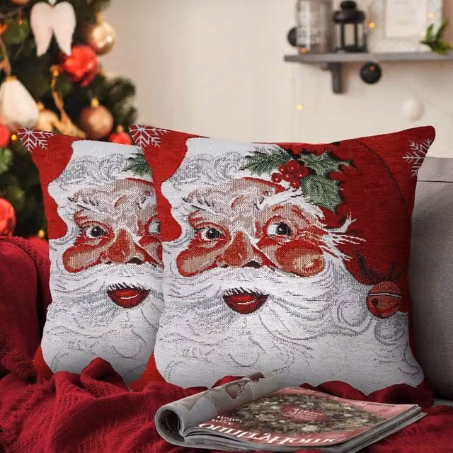 Velosso Tapestry Santa Filled Christmas Cushion, Multicolour, W/D/H: 43 x 43 x 43 cm
