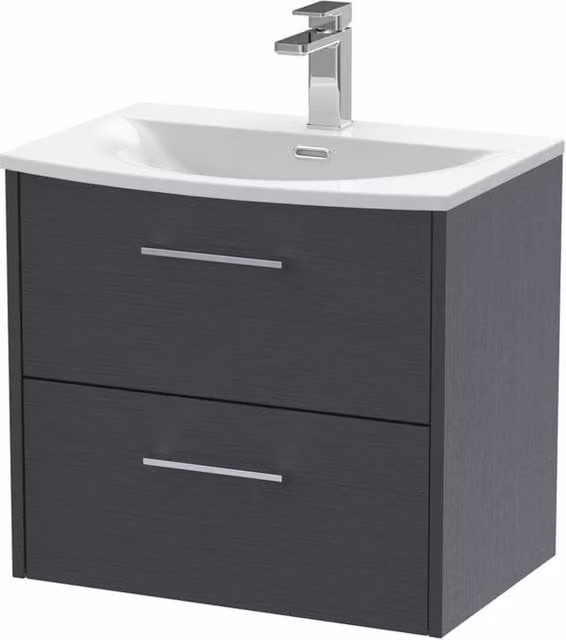 Balterley Winshill 2 Drawer Vanity Basin Unit, Dark Grey Woodgrain, Width: 60 cm