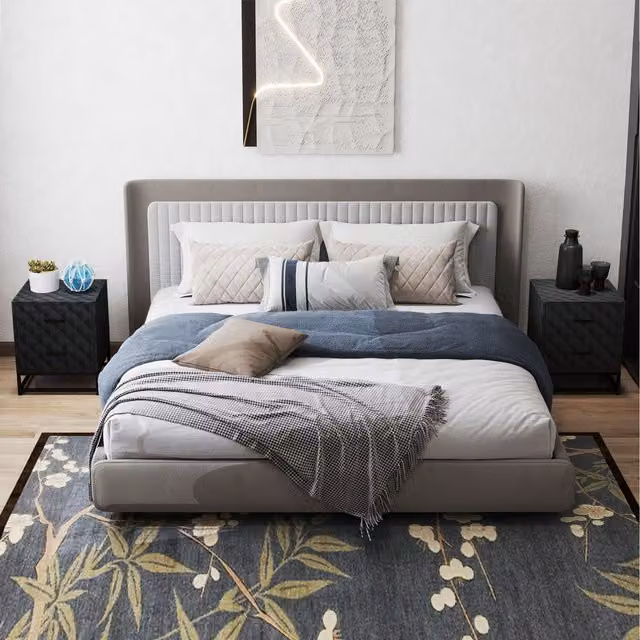 HOMCOM Set of 2 Black Bedside Tables with Diamond Patterned Wood and Metal Geometric Design