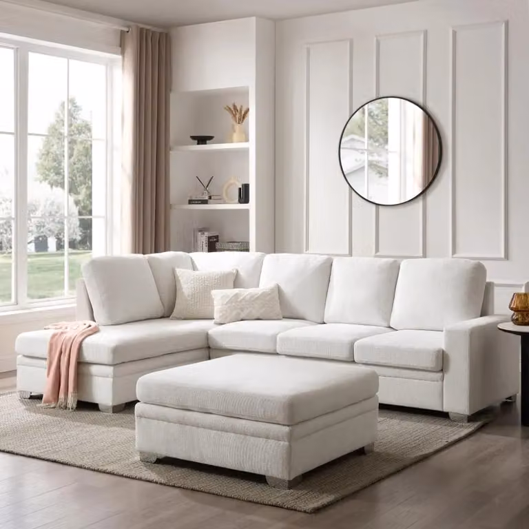 Home Detail Alcott Rectangular Footstool in Cream and White