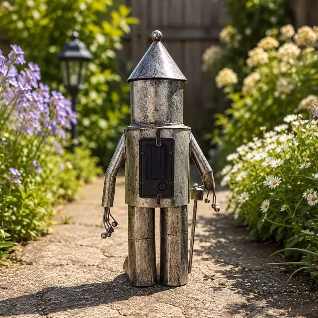 Marco Paul Silver Solar Tin Man Garden Ornament with Light Up Heart
