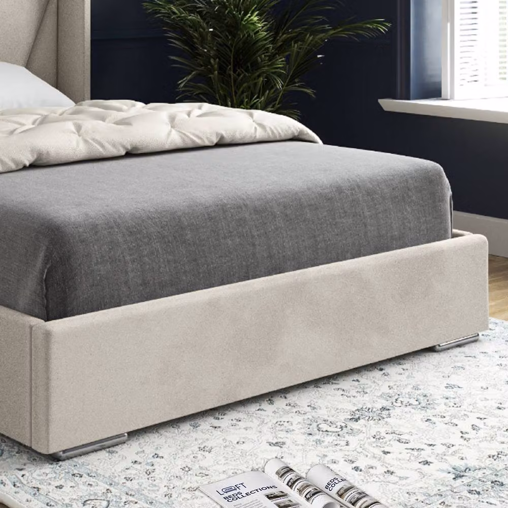 KDMD Glapthorn Small Single Wide Curved Designer Bed Frame in Beige Cream Soft Velvet – 5