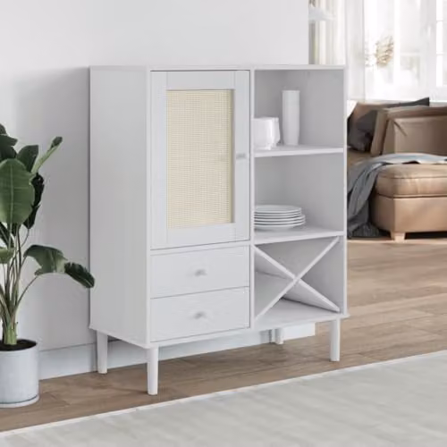 vidaXL SENJA Highboard in White Rattan Look, Solid Pine Wood, W/D/H: 90 x 40 x 112 cm – 2