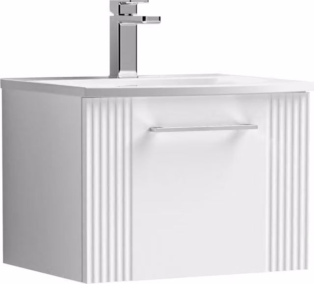 Balterley Wall Hung 1 Drawer Vanity Unit with Curved Basin, Satin White, Width: 50 cm