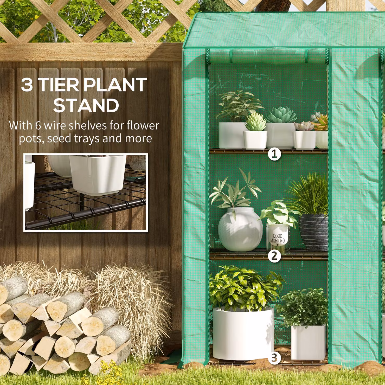 Outsunny Green Three-Shelf Mini Lean-to Greenhouse W/D/H: 46 x 46 x 143 cm – 4