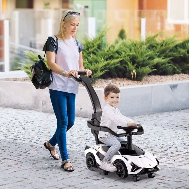 Costway 3-in-1 Kids Ride on Push Car with Handle and Light and Sound Effects, White