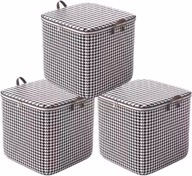 FLAVORA 3-Piece Large 110L Fabric Clothes and Quilt Storage Box Set in Grey, W: 50 cm, D: 50 cm, H: 50 cm – 1