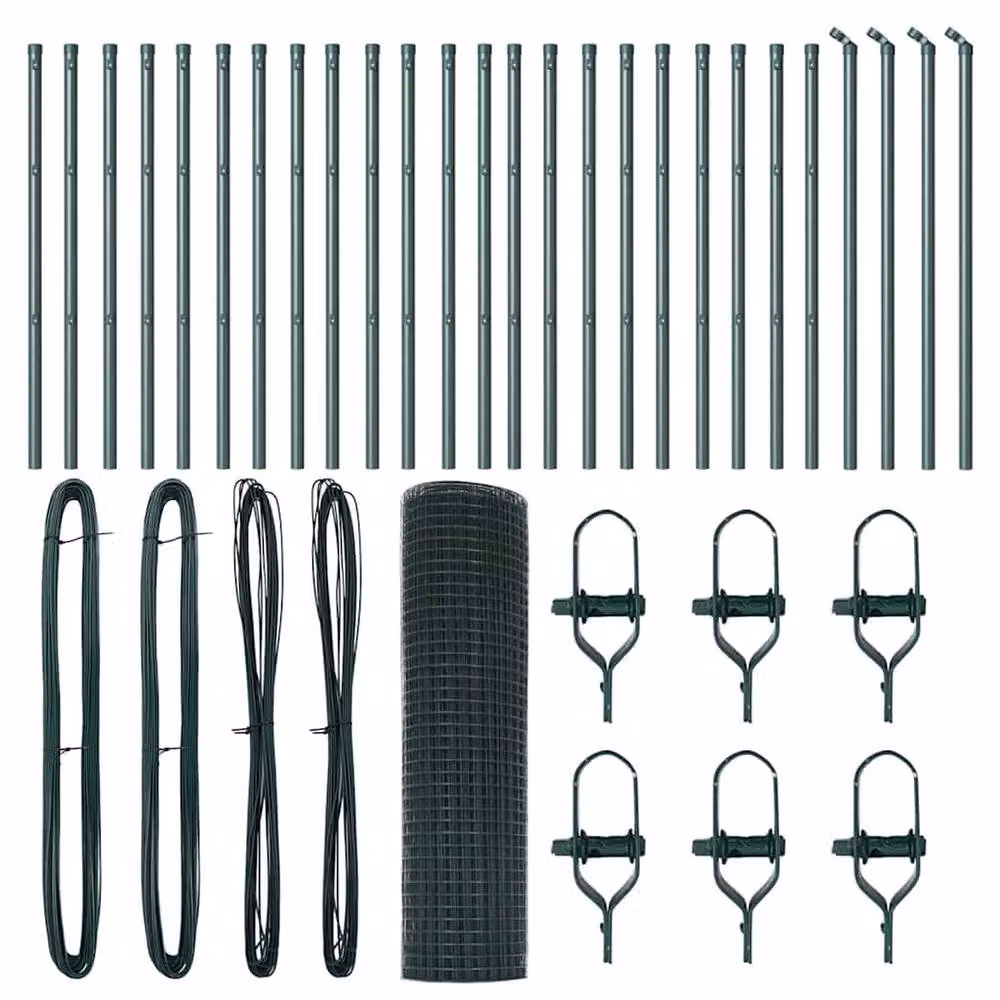Berkfield Home Green Powder-Coated Steel Welded Wire Fence with 13 Round Posts, W/H: 0.6 x 50 m – 4
