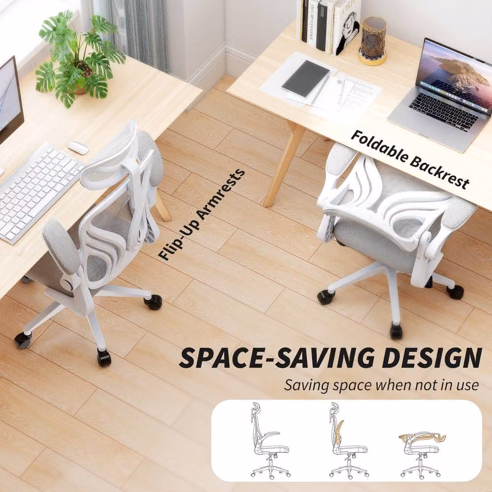 Rolipo Ergonomic Office Chair with 2D Headrest and Foldable Backrest in Light Grey – 3