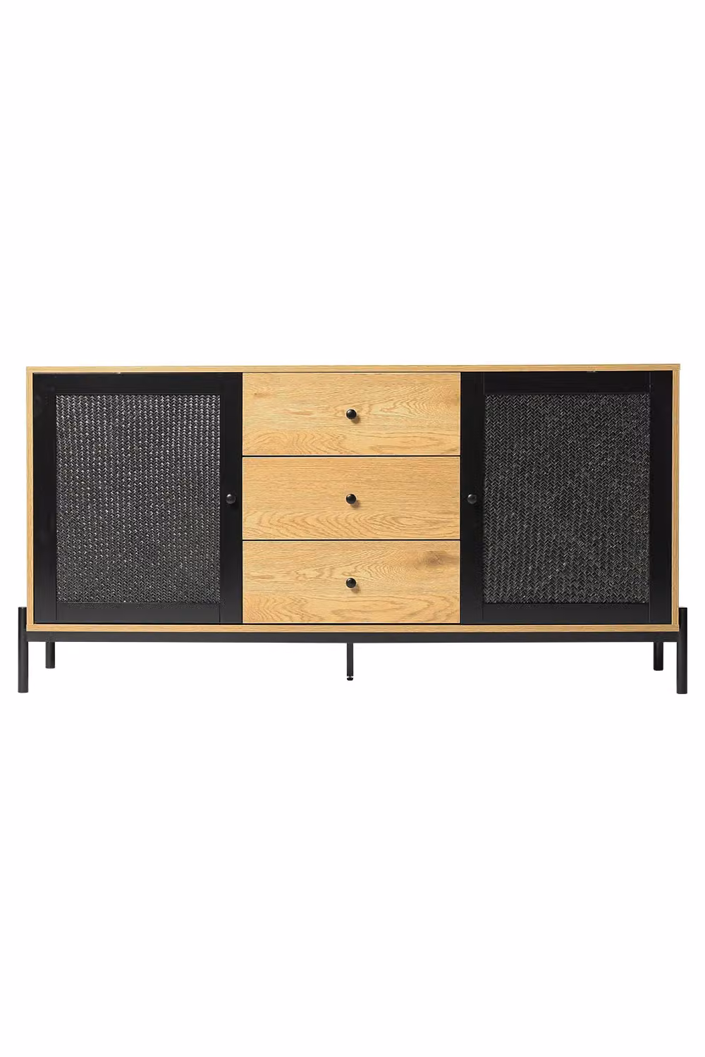 Livingandhome Modern Minimalist Storage Cabinet with 2 Doors and 3 Drawers in Brown Oak Matt Finish – 2