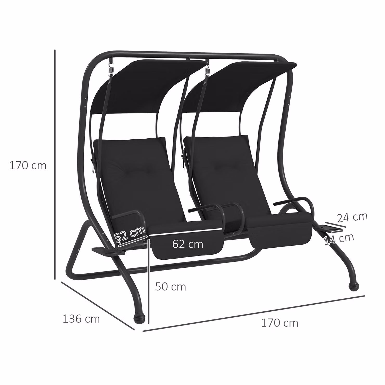 Outsunny Two-Seat Garden Swing Chair with Protective Canopy and Cushions, Black – 3