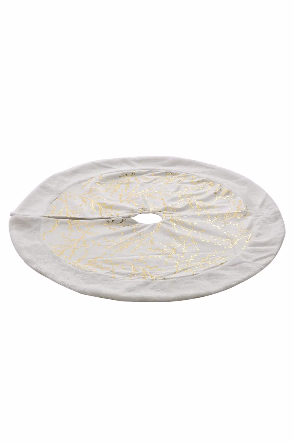 Living and Home White Plush Christmas Tree Skirt with Golden Twig Hot Stamping – 3