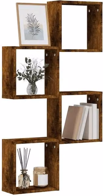 Berkfield Home Wall Mounted Cube Shelves, 4 Piece Set in Smoked Oak Brown, W/D/H: 30 x 15 x 30 cm – 1