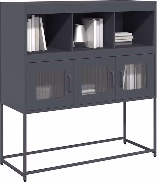 Berkfield Home Anthracite and Black Industrial Sideboard in Matt Cold-rolled Steel, W/D/H: 100.5 x 39 x 107 cm