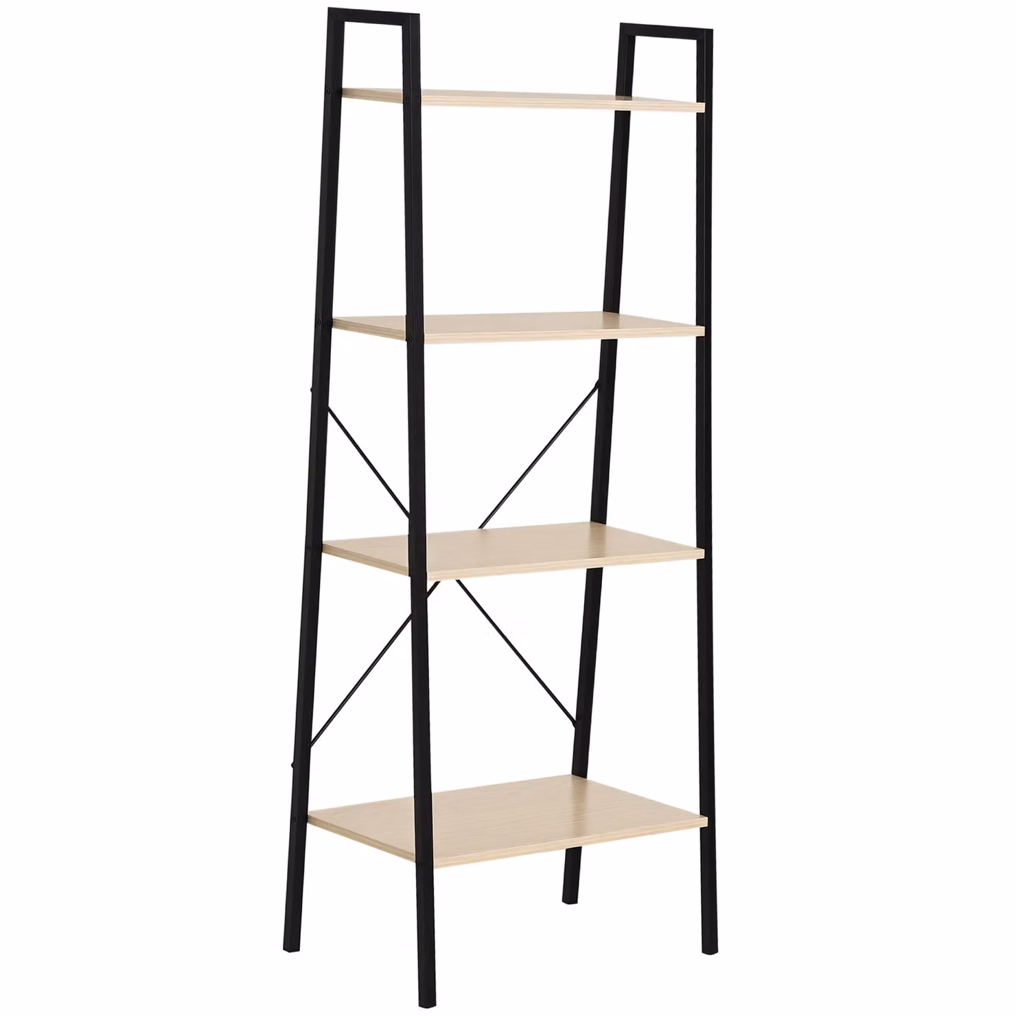HOMCOM 4-Tier Minimalist Ladder Shelf Unit with Steel Frame in Beige – 2