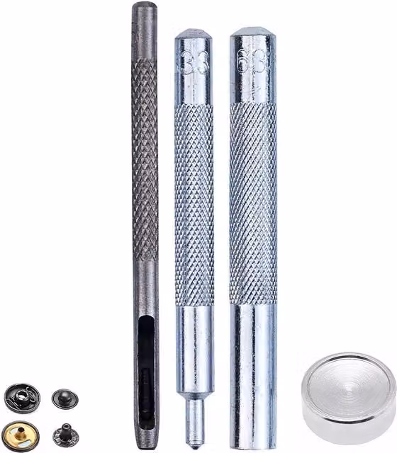 Neel Blue 4-Part S Spring Press Studs Fixing Tool with Hollow Hole Punch, 10mm, Silver and Blue – 1