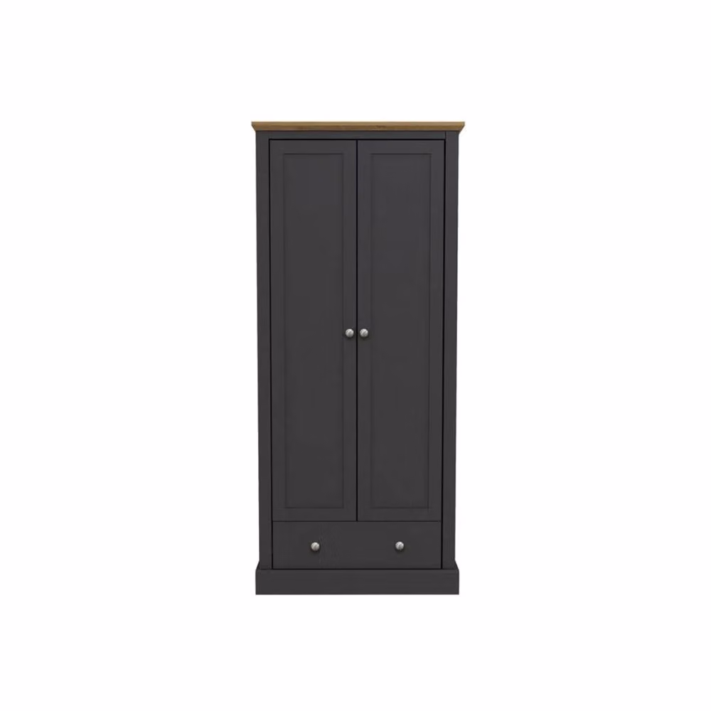 Wyld Haus Ardee Modern 2 Door Wardrobe with Drawer in Grey and Natural Oak, H 181.5 x W 56.0 x D 54.7 cm – 2