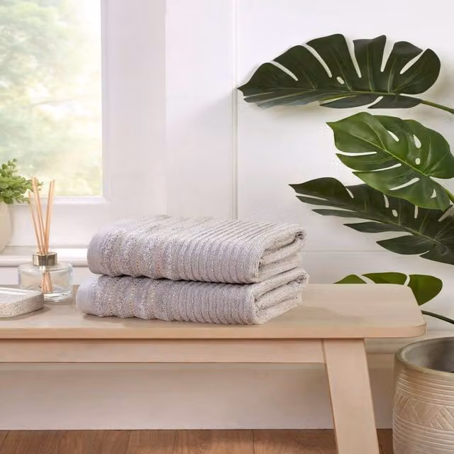 Rapport Home Grey Striped Pure Cotton Towel Set including Washcloth, Hand Towel and Bath Towel – 1