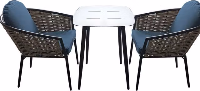 SHG Bolingbroke 2 Seat Aluminium Brown Wicker Rattan Bistro Table Set in Dark Grey
