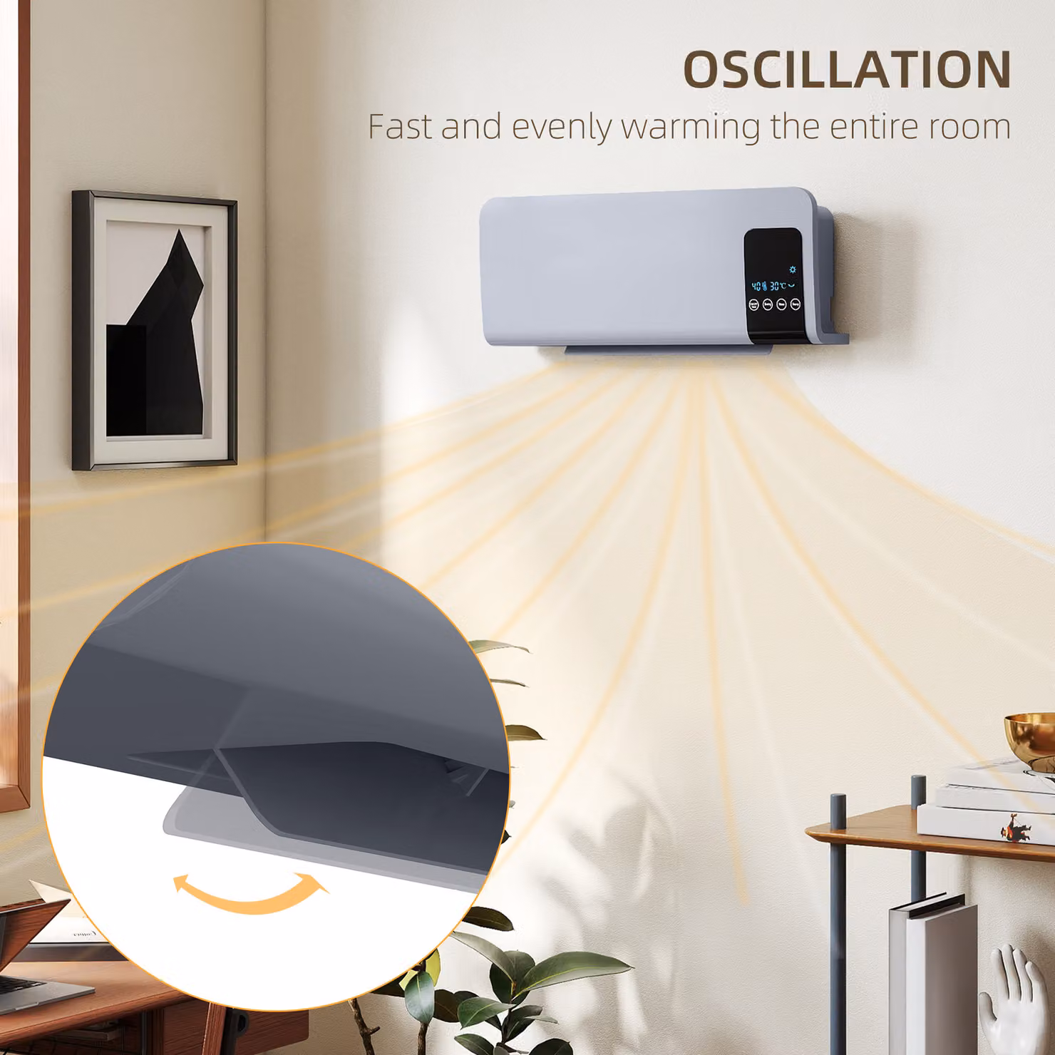 HOMCOM 2000W Grey Wall Mounted Ceramic Fan Heater with Remote Control, Timer and Thermostat – 5