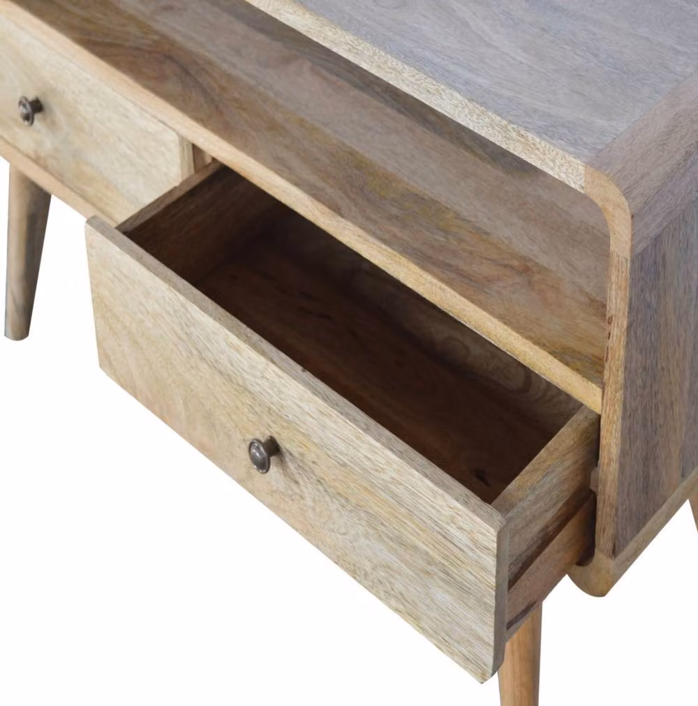 STILVORA Mid-Century Brown Wood Media Unit Set of Two with 2 Drawers and Open Slots – 3