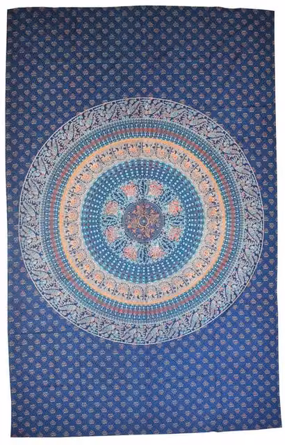 Absolutely Natural Lifestyle Blue Geometric Cotton Boho Throw, 210 cm
