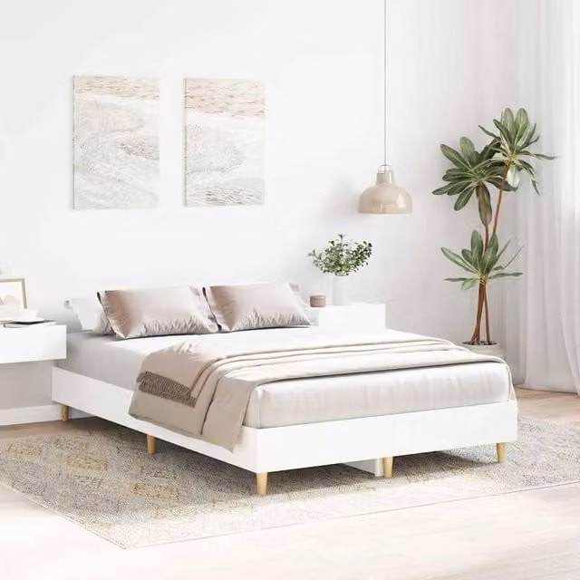 Berkfield Home Modern White Engineered Wood Bed Frame W: 137 cm, L: 190 cm
