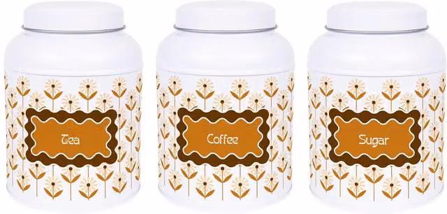 Purely Home Geometric Floral Metal Storage Canister in White with Domed Lid for Tea and Coffee