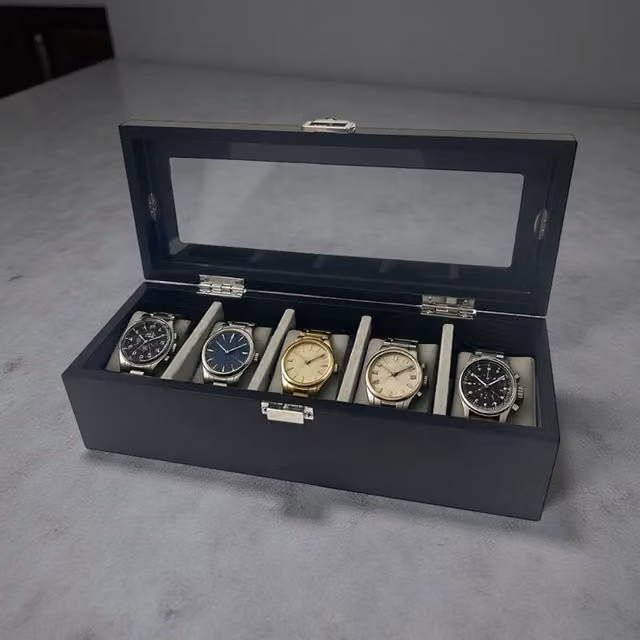 Menkind Men's InGenious 5 Piece Watch Box with Transparent Glass Lid in Black, W/D/H: 30.0 x 13.0 x 10.0 cm – 1