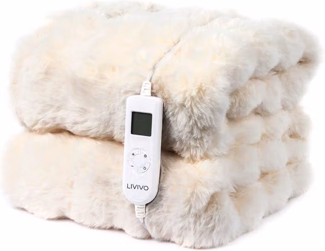 LIVIVO Luxury Electric Heated Throw in Cream, W/D/H: 130 x 160 cm – 1