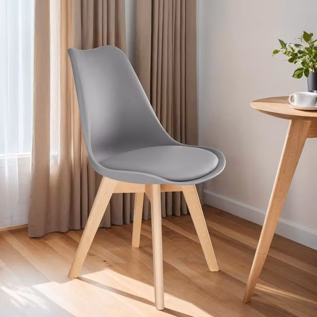 tectake Modern Grey Fabric Dining Chair with Wooden Legs