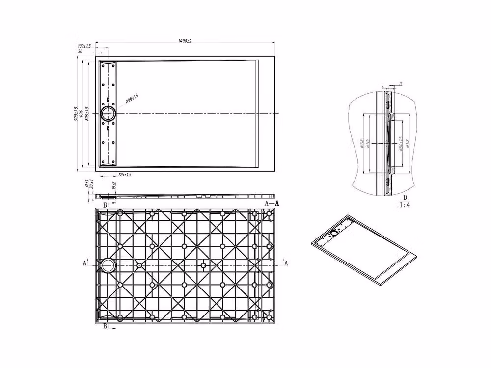 Vente-unique Lyrosa Rectangular Resin Shower Tray, Black, W: 140 cm, D: 90 cm – 4