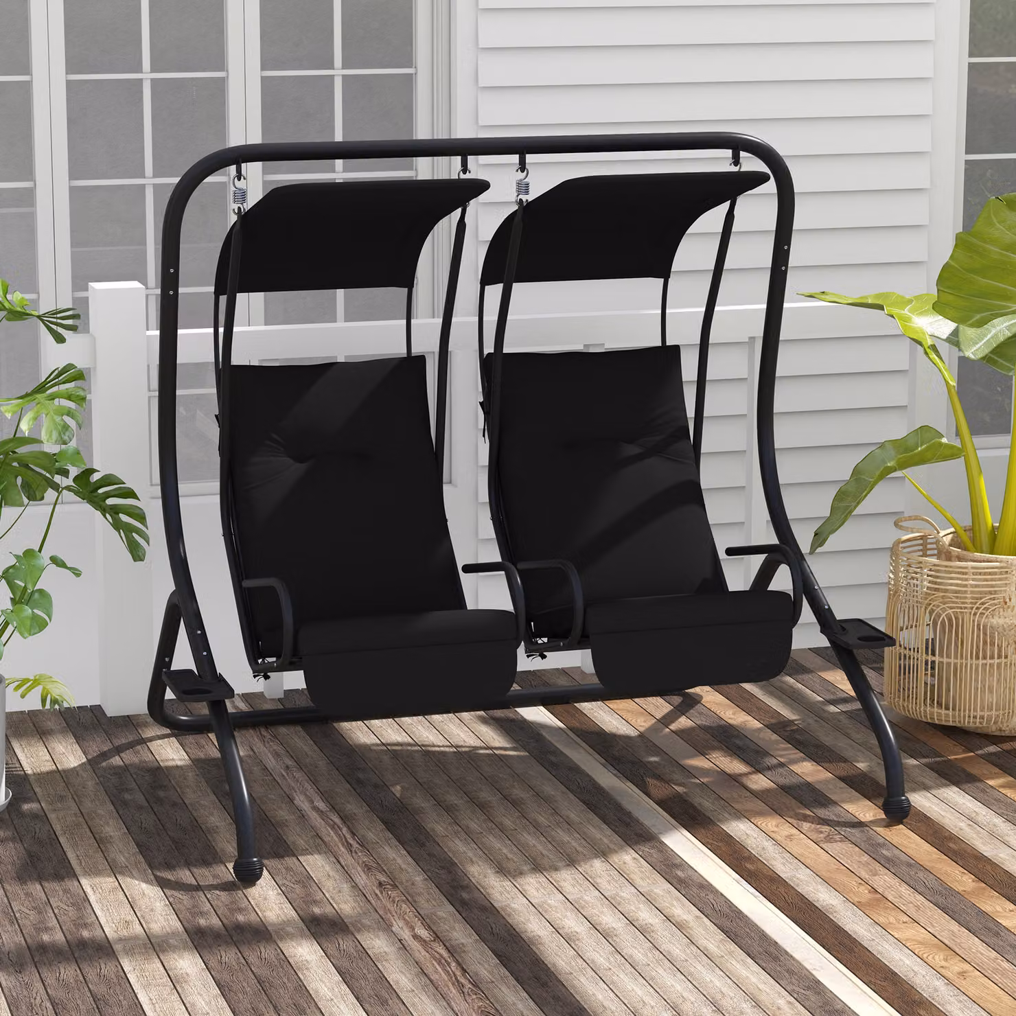 Outsunny Two-Seat Garden Swing Chair with Protective Canopy and Cushions, Black – 2