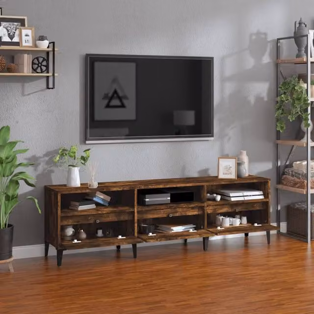 Berkfield Home Smoked Oak TV Cabinet in Brown, W: 150 cm, D: 30 cm, H: 44.5 cm – 1