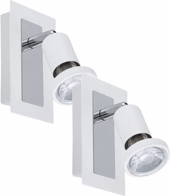 Loops 2 Pack Modern Wall Spot Lights in White and Chrome with Rocker Switch and GU10 Bulb Compatibility
