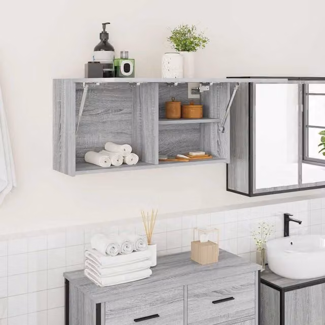 Berkfield Home Grey Sonoma Bathroom Wall Cabinet W: 80 cm, D: 25 cm, H: 40 cm – 1