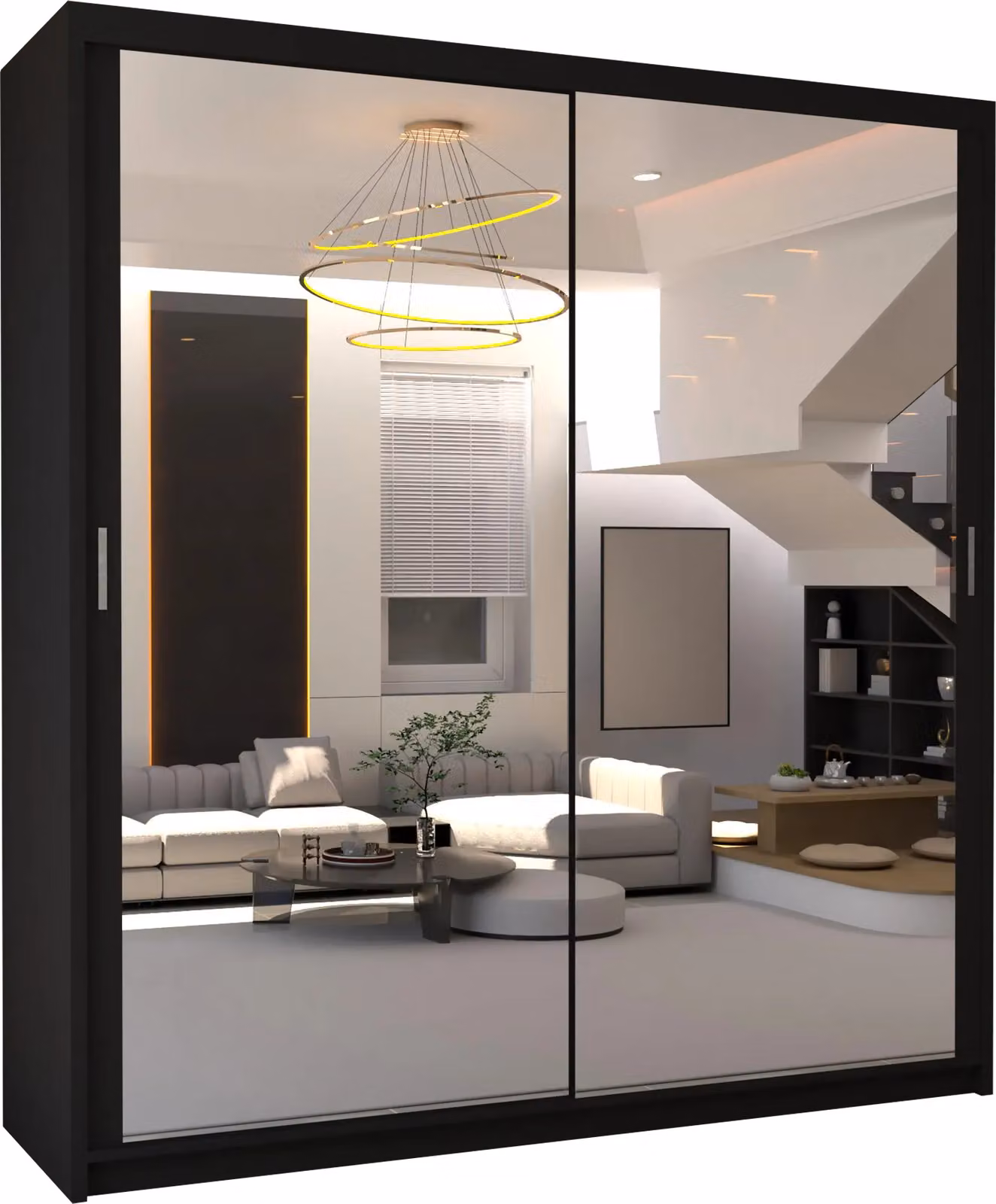 MN Furniture Cuba Sliding Mirror Wardrobe with Integrated LED Lighting, Black, W: 150 cm, H: 217 cm – 2