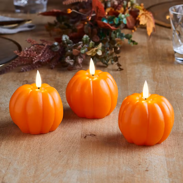 TruGlow® Orange Pumpkin Candle Trio with Remote Control and Flicker Effect