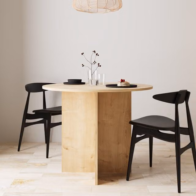 Bimossa Linet Round Wooden Kitchen and Dining Table in Brown and Beige
